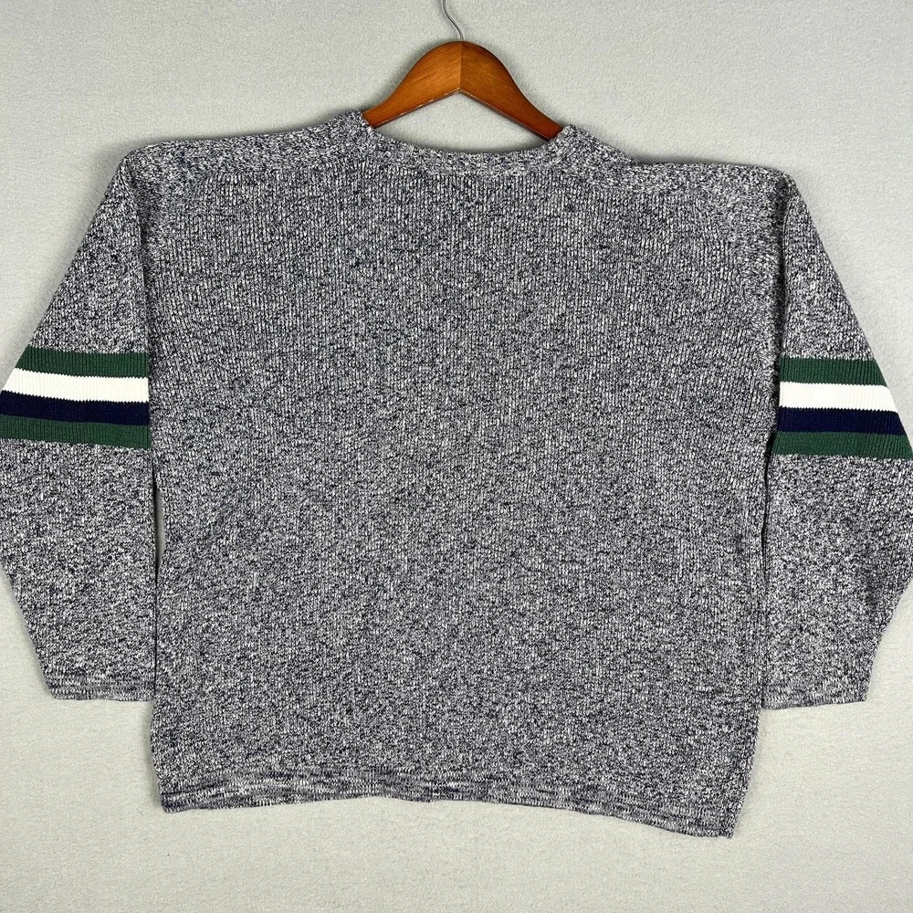 VTG Marled Gray Raglan Sweater XL Boxy Baggy Knit Striped Arms Cotton Ramie
